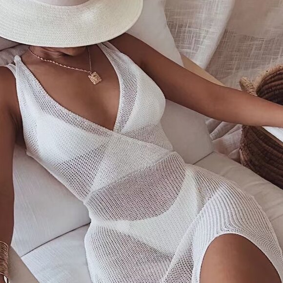 Cupshe Lori Sheer Leg Slit Cover-Up Dress | Size L | Beach Dress - Picture 2 of 2